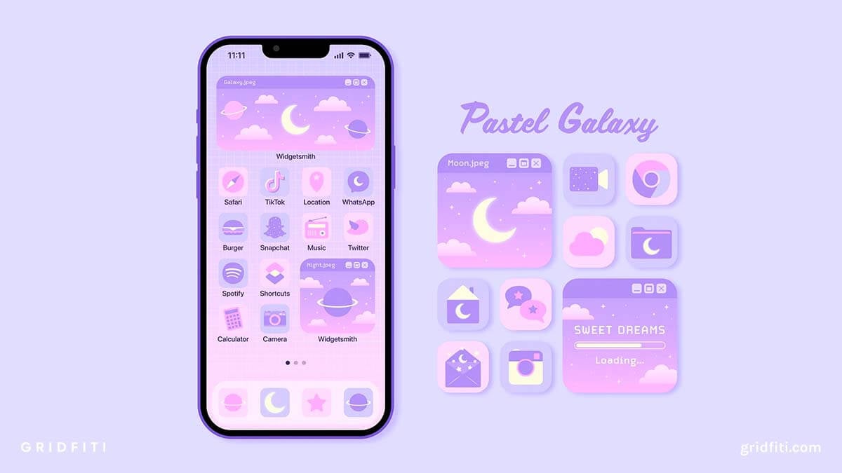 Kawaii Purple Pastel Galaxy App Icons