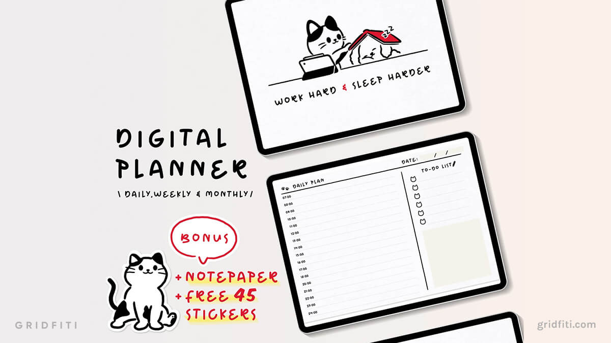 Cat Monthly Planner, Cat Weekly Planner, Digital Planner