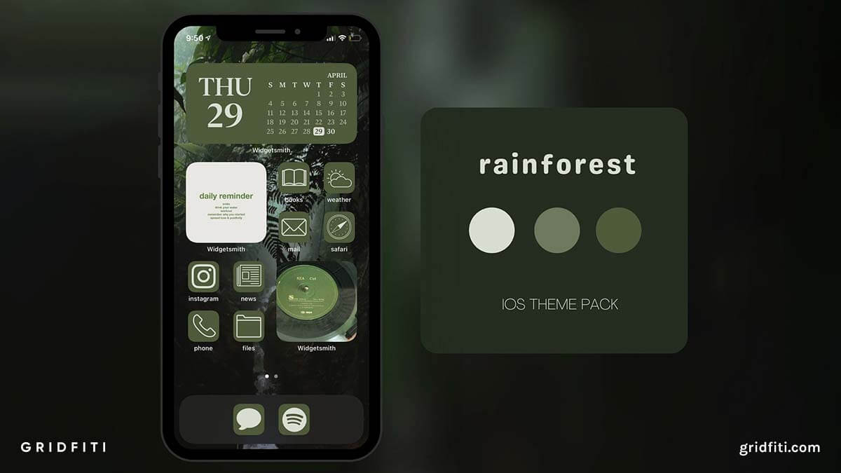 Rainforest Dark Green iOS Theme Pack
