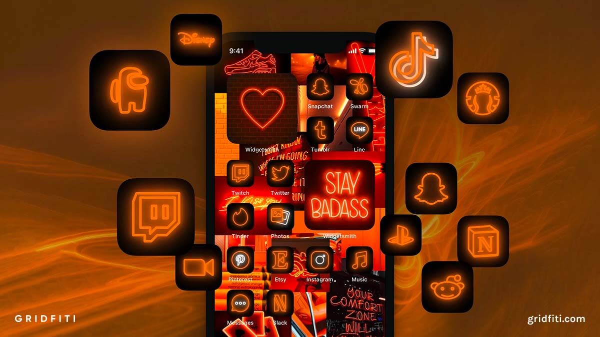 Orange Neon App Icon Covers