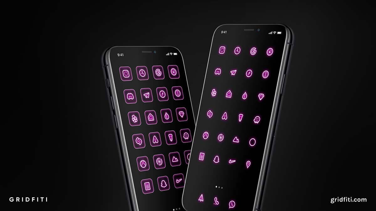 Download Free Purple Neon App Icons - Neon Aesthetic iOS Icons