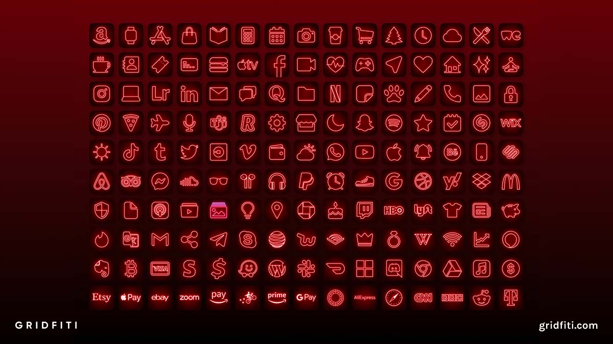 Red Neon App Icons Bundle