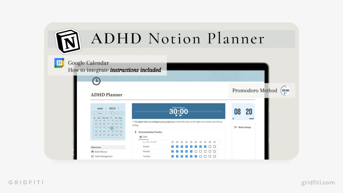 ADHD Notion Planner with Google Calendar Integration