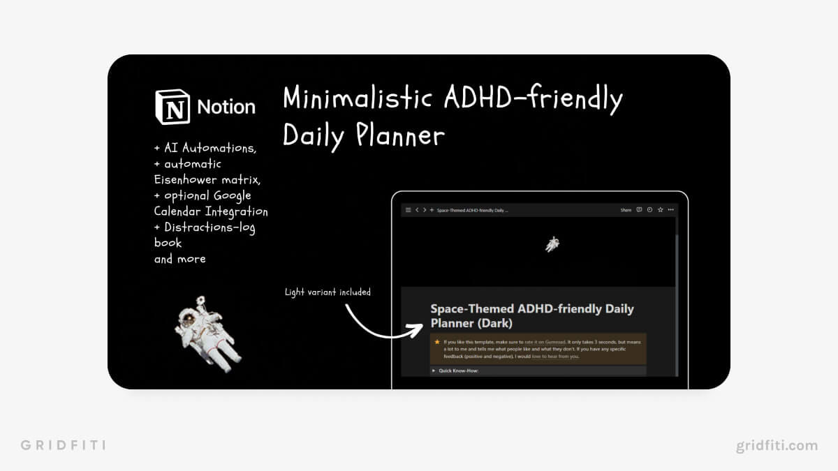 Simple Space Themed Notion ADHD-Friendly Daily Planner