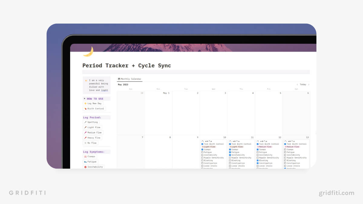 Period Tracker + Cycle Sync for Notion