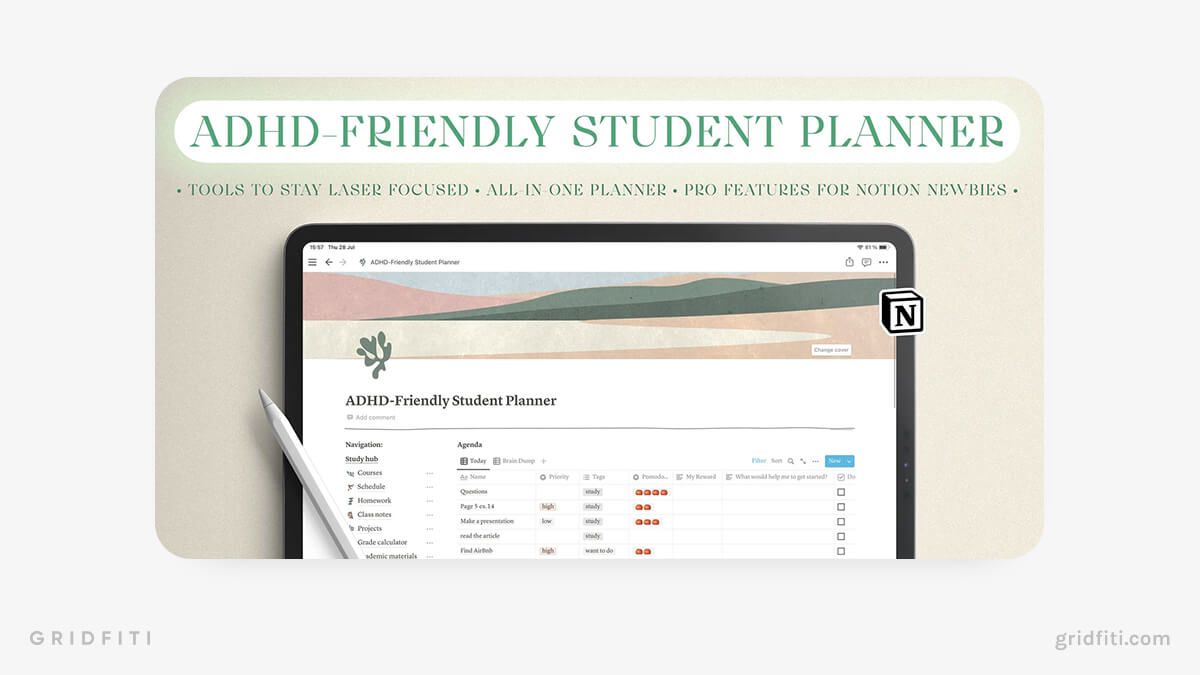 Notion ADHD Student Planner Template