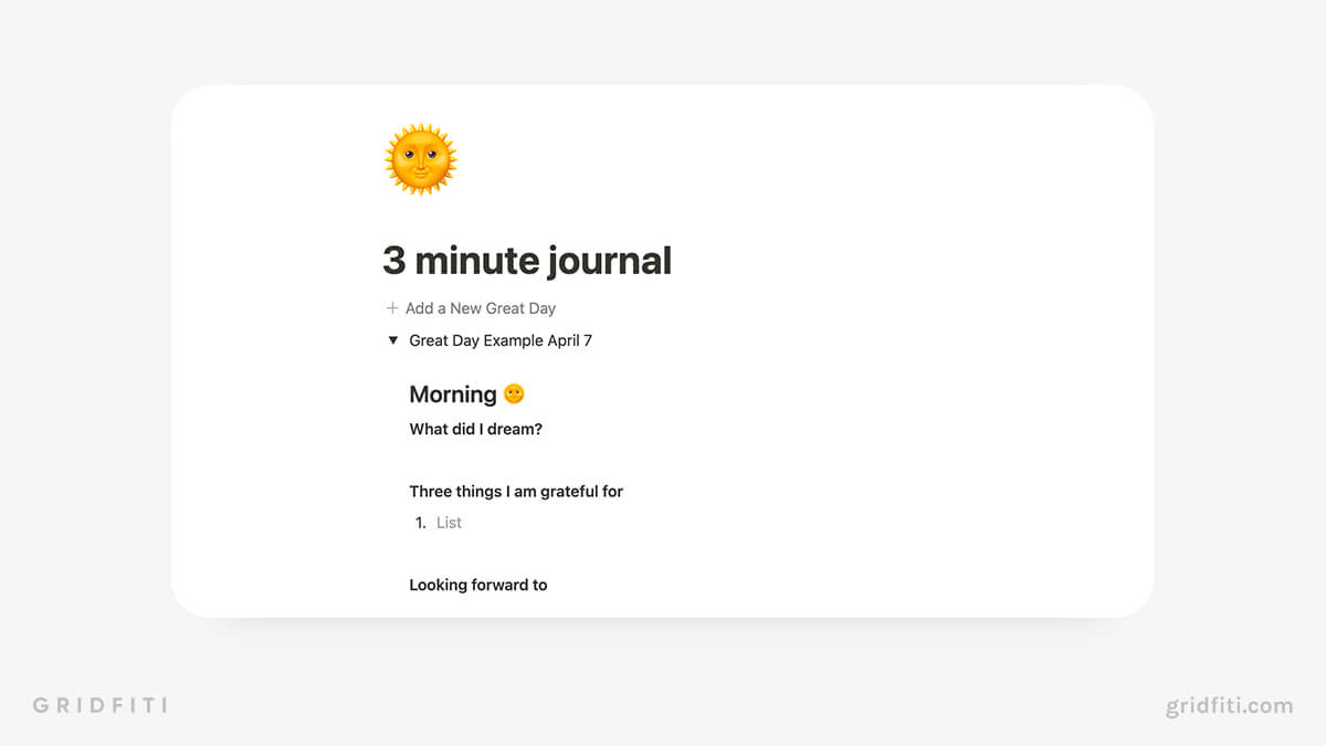 Simple Notion 3-Minute Journal Template