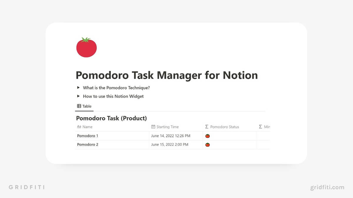 5+ Notion Pomodoro Timer Widgets & Templates | Gridfiti