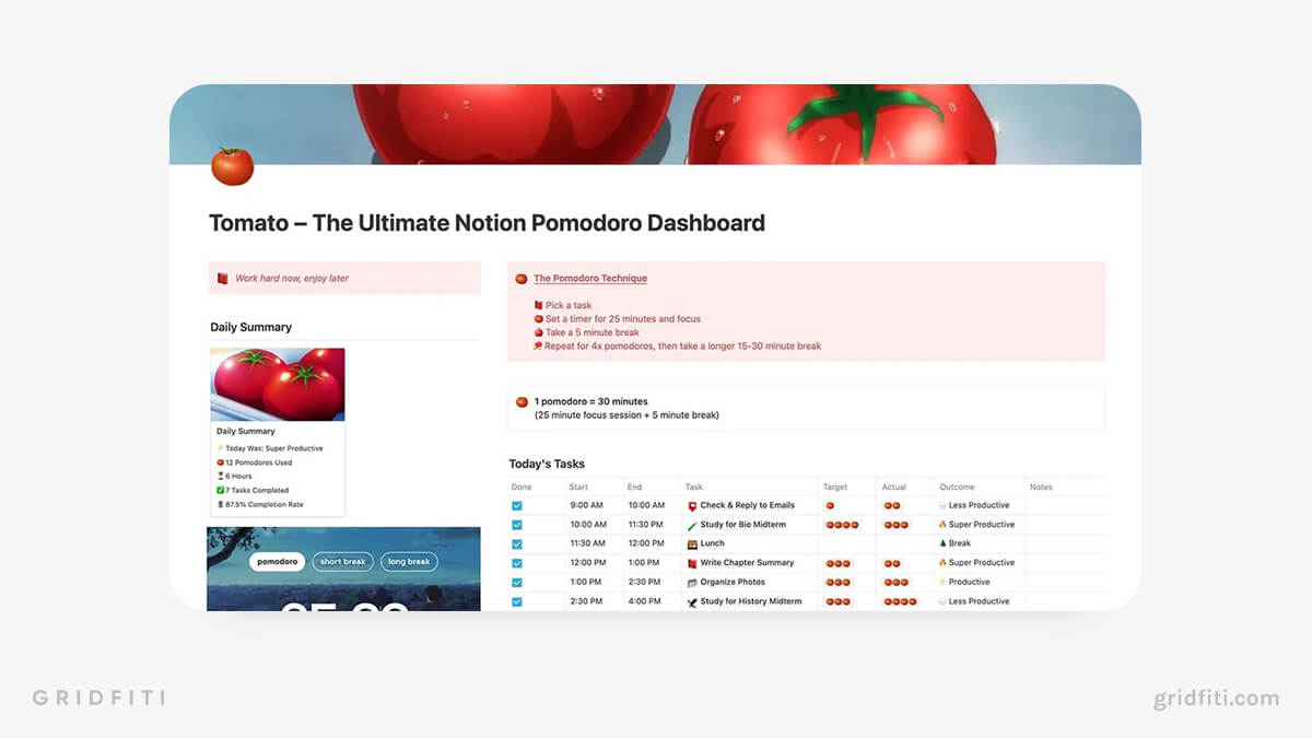 Tomato – Notion Pomodoro Template