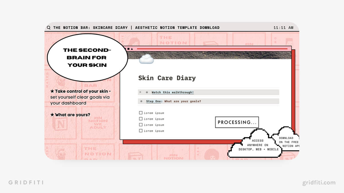 Simple Notion Skincare Diary Template