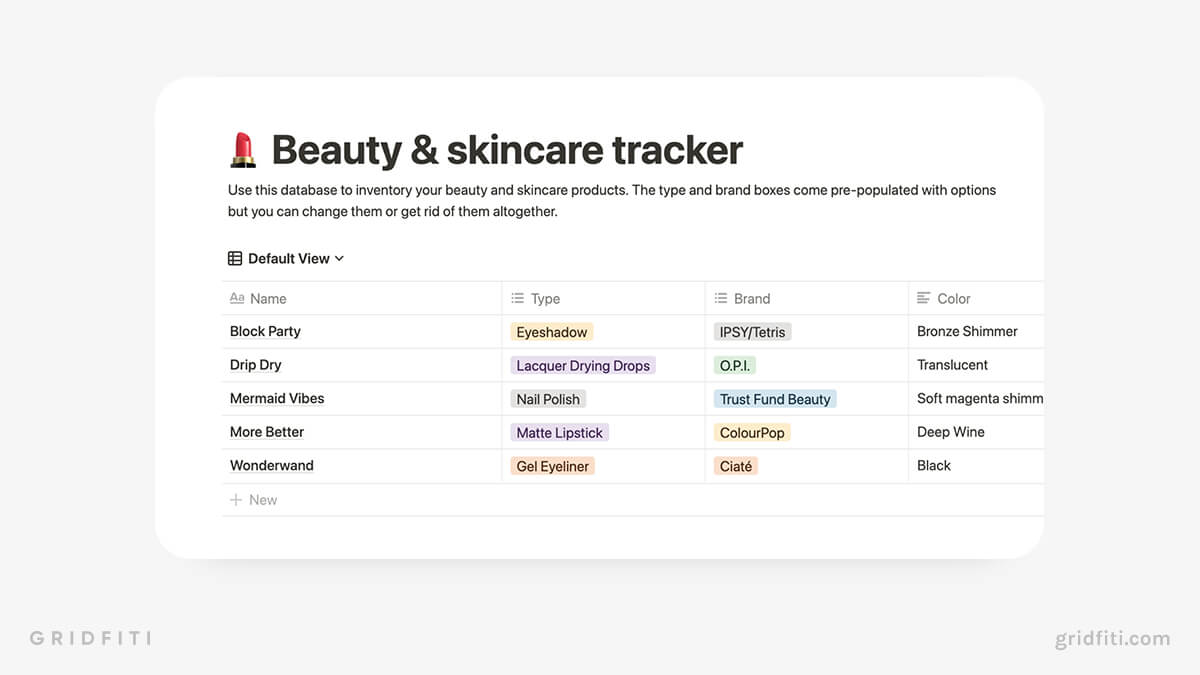 Simple Notion Skincare Tracker Template
