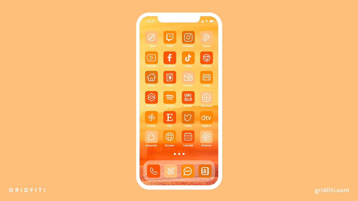 Neon Orange App Icons iPhone Home Screen Theme Bundle