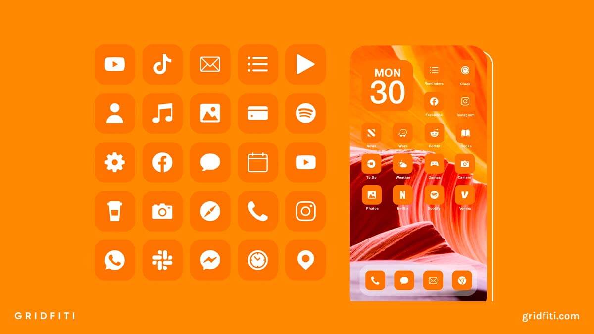 Neon Orange App Icons iPhone Home Screen Theme Bundle