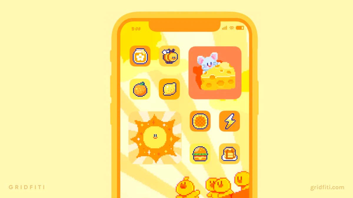 Yellow & Orange Pixelated App Icons