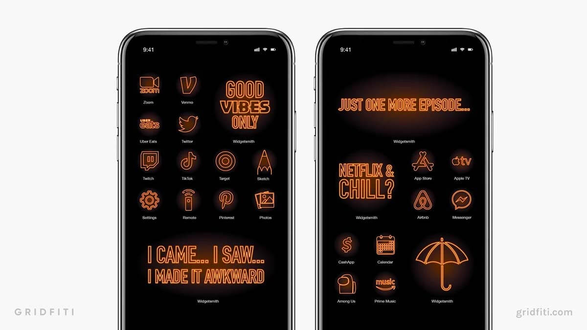 Thin Neon Orange App Icons