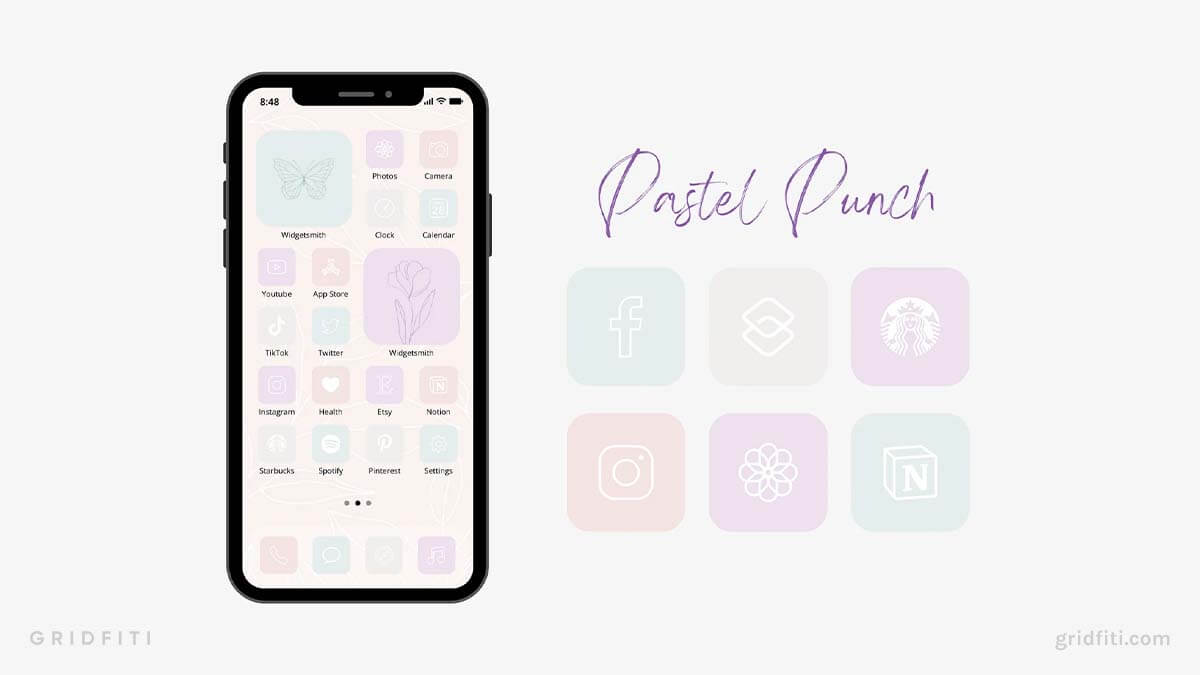 Pastel Punch Icon Set with Boho Wallpapers & Widgets