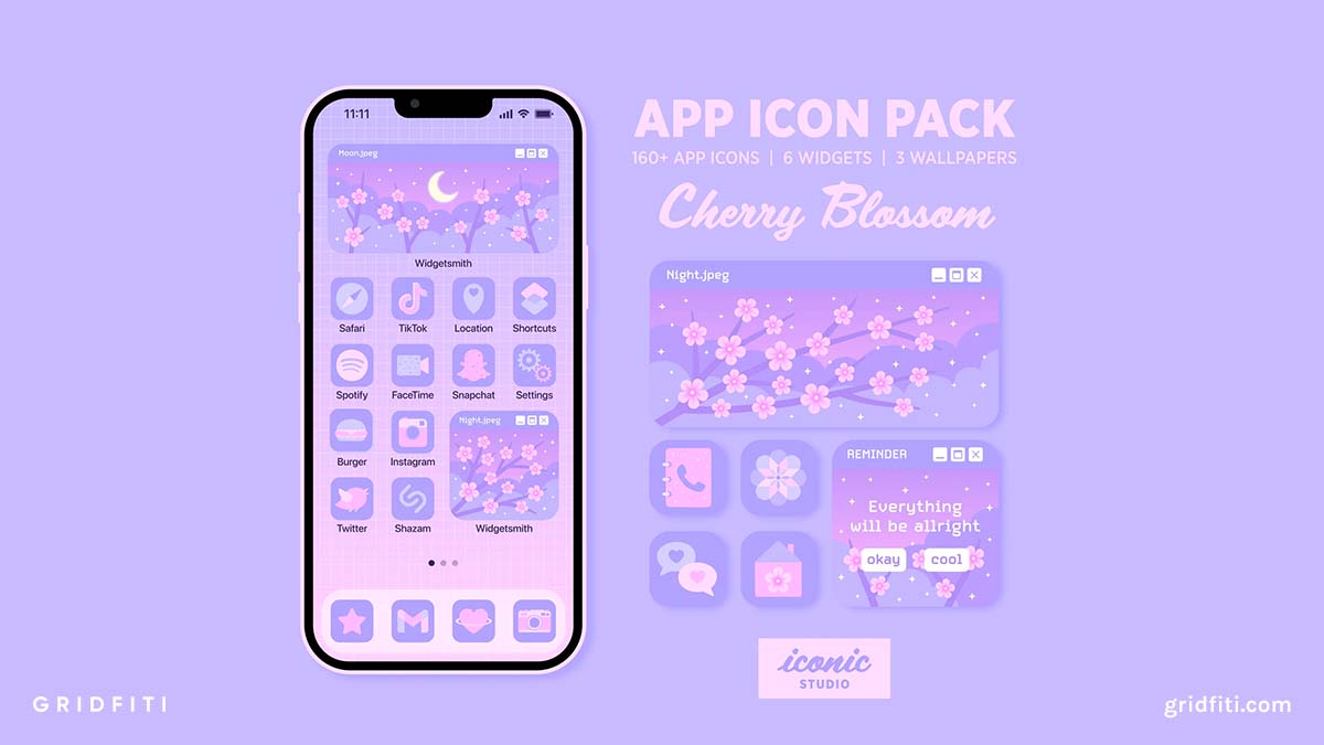 Purple & Pink Cherry Blossom App Icons Set