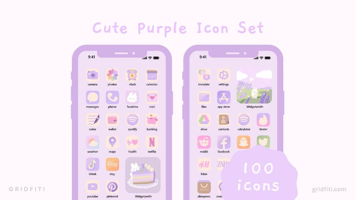 Cute Lilac Purple Hand-Drawn App Icons