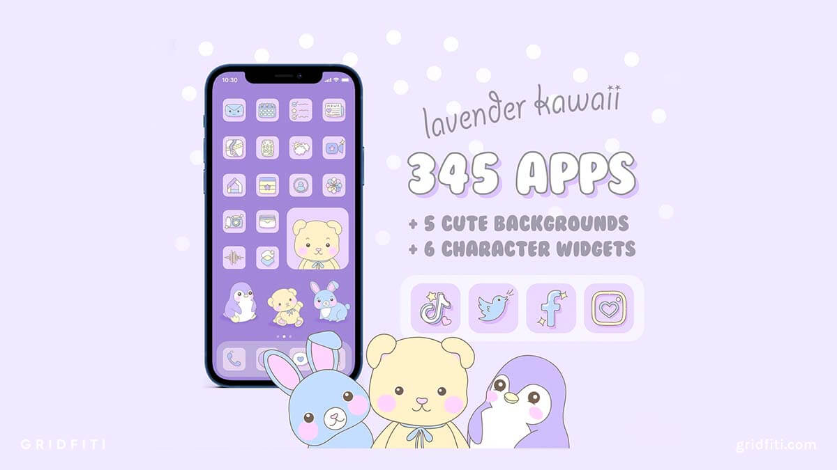 Purple Lavender Kawaii App Icons