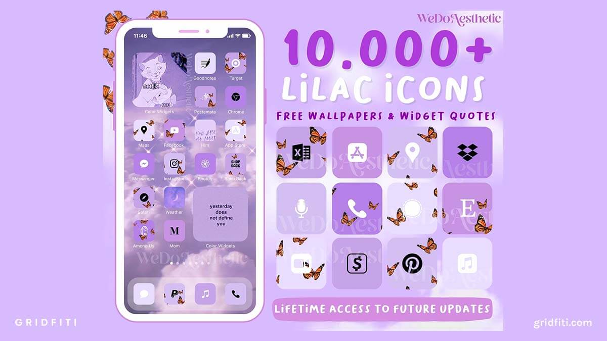 Lilac Purple Butterfly App Icon Set