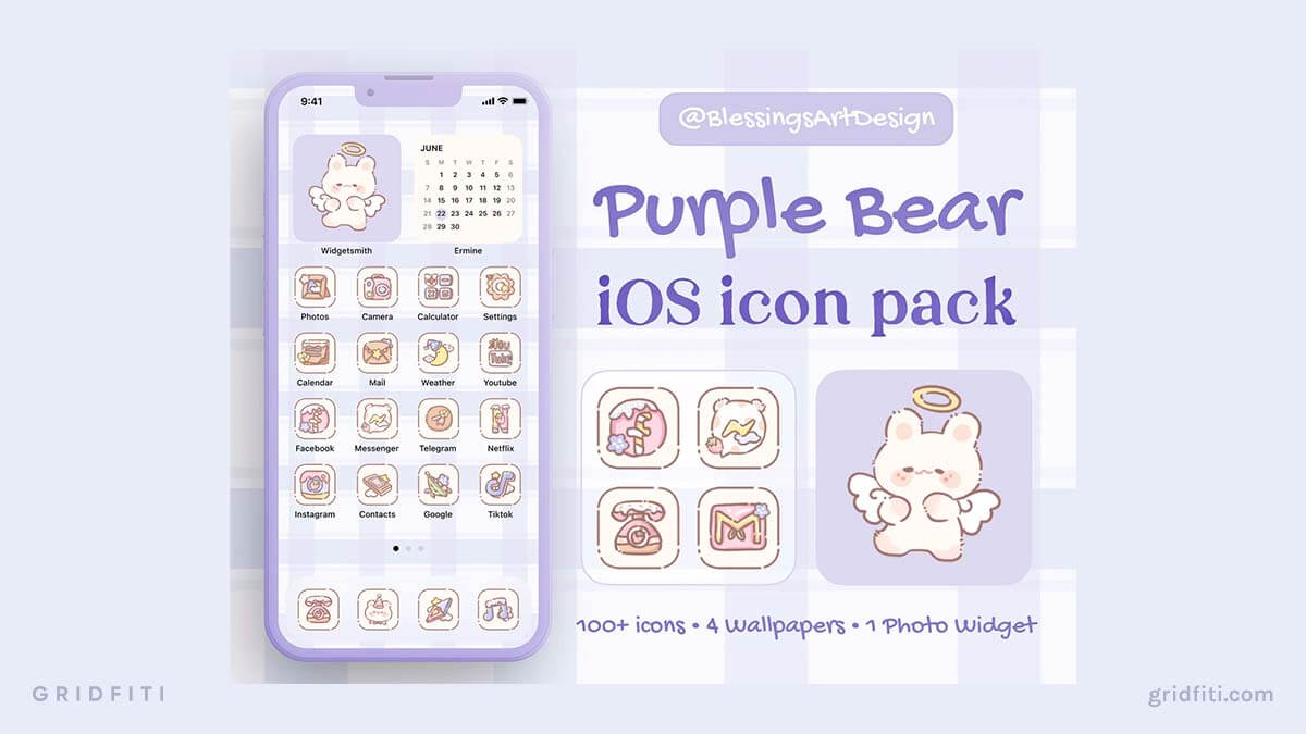 Purple Bear & Rabbit iOS Icon Pack