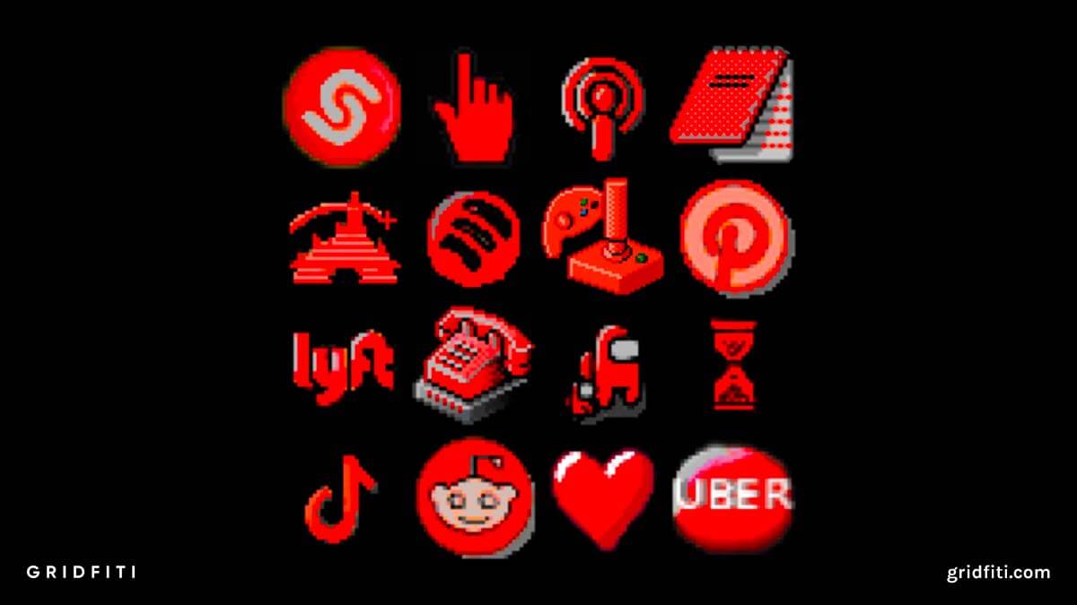 Pixelated Red & Black App Icons