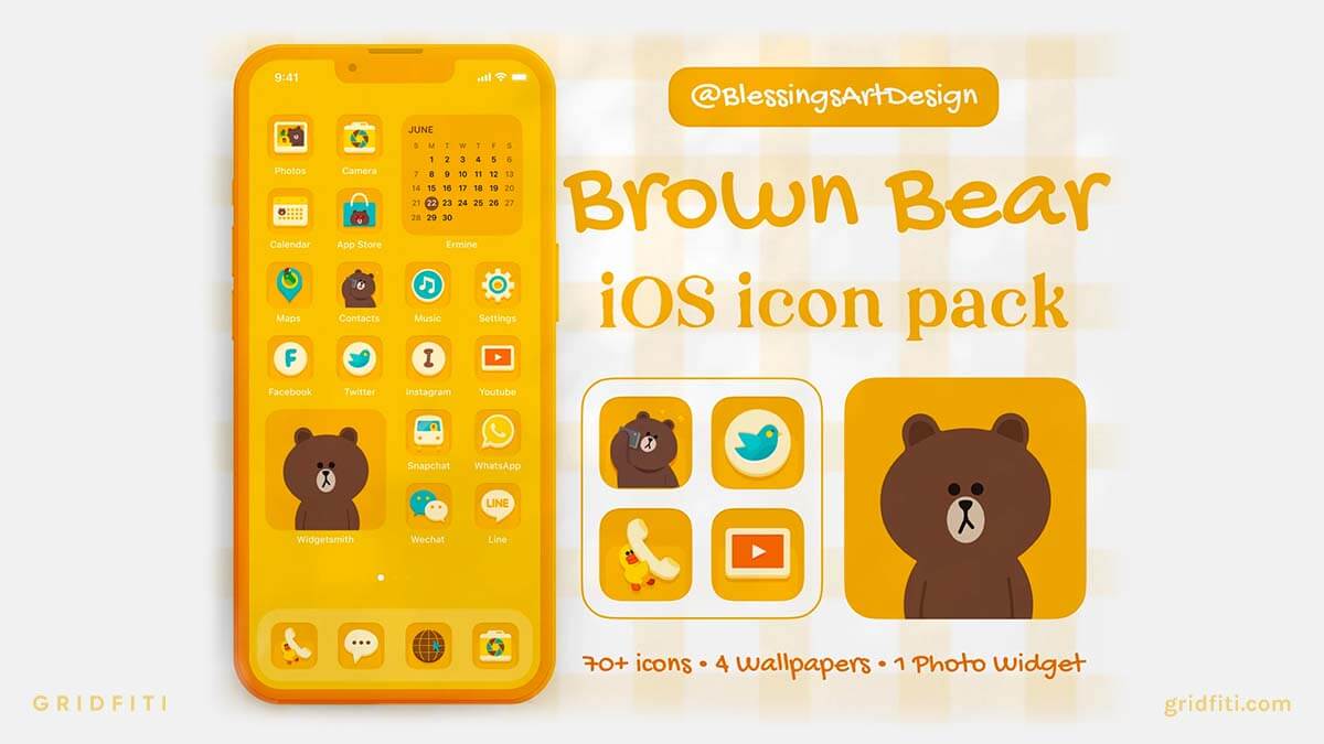 Bear-Themed Yellow App Icon Set