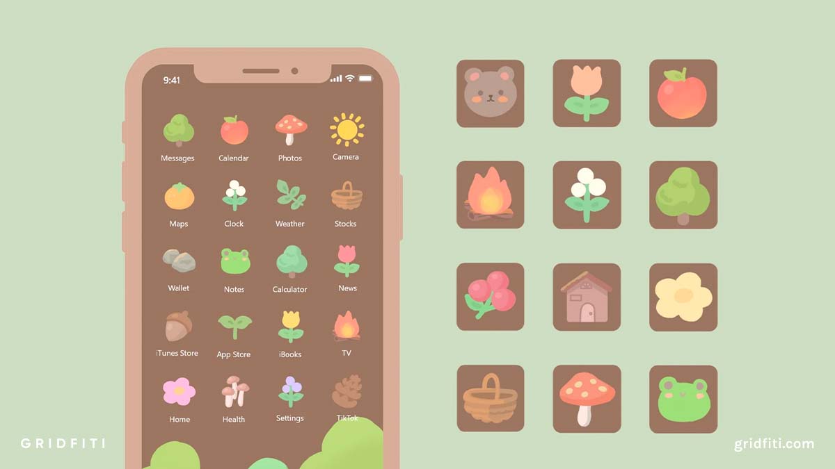 Cute Hand-Drawn Forest App Icons