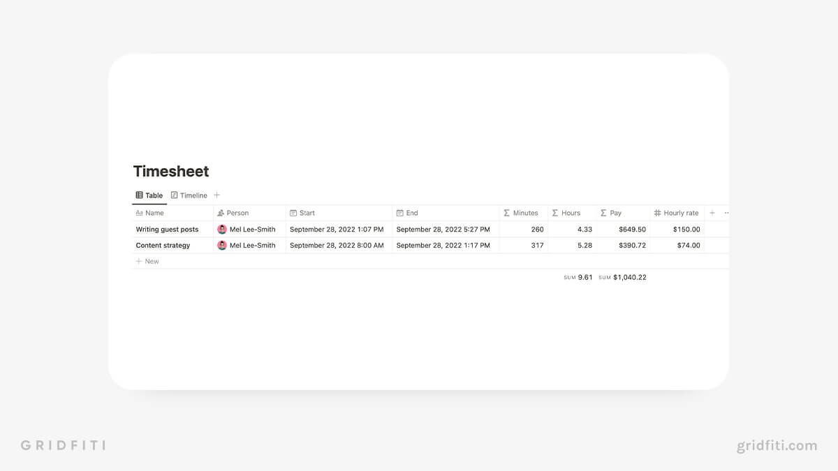 Notion Time Tracking Database