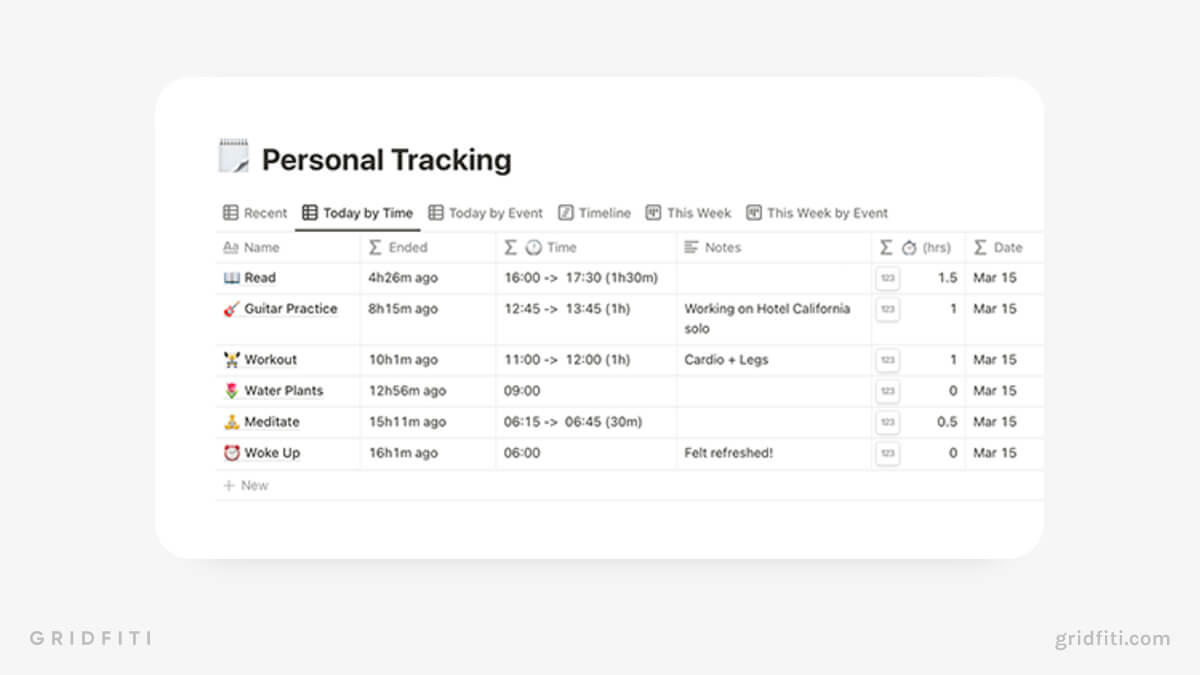 Notion Quicklog Time Tracking Template