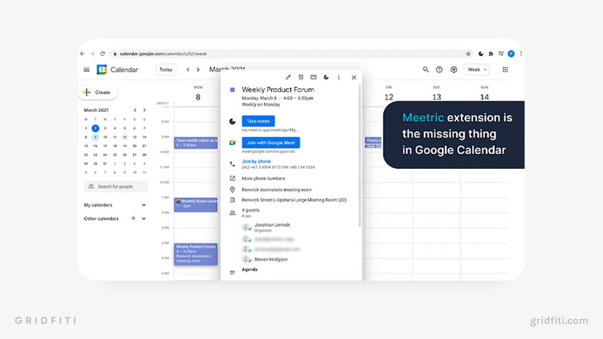 Aesthetic Google Calendar Extensions