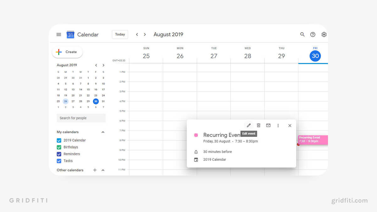 Aesthetic Google Calendar Recurring Tasks