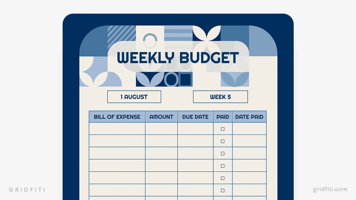 Blue Aesthetic Weekly Budget Google Docs Template