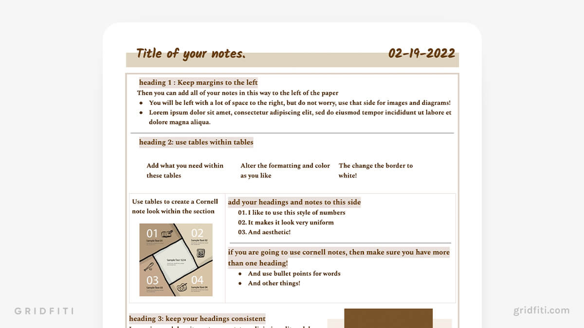 Aesthetic Brown Google Docs Notes Template