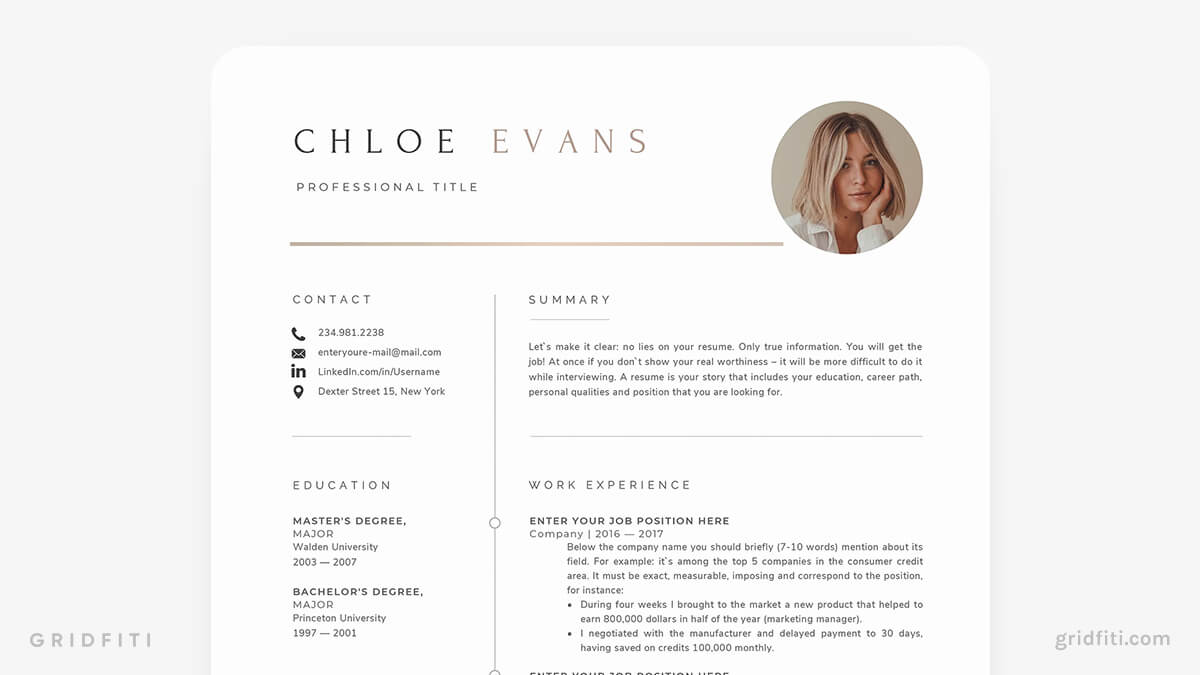 Photo Resume Google Docs Template