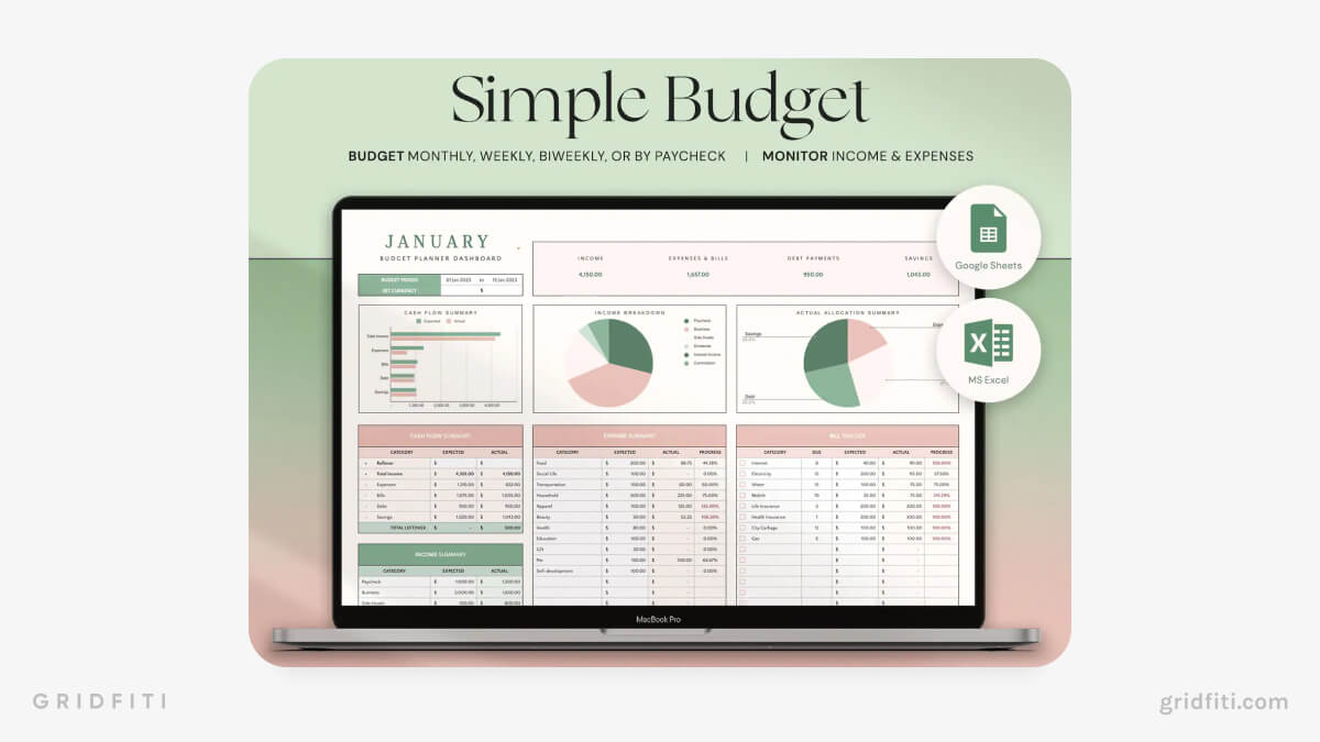 Aesthetic Google Sheets Budget Template