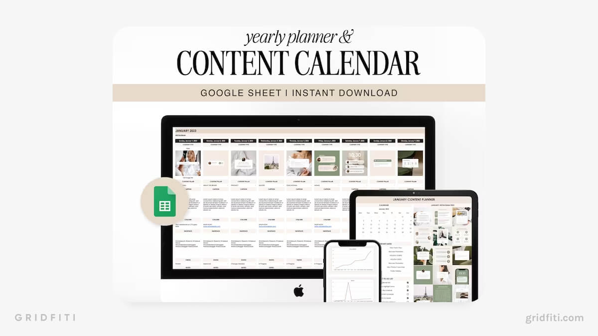 Yearly Planner & Content Calendar Google Sheets Template