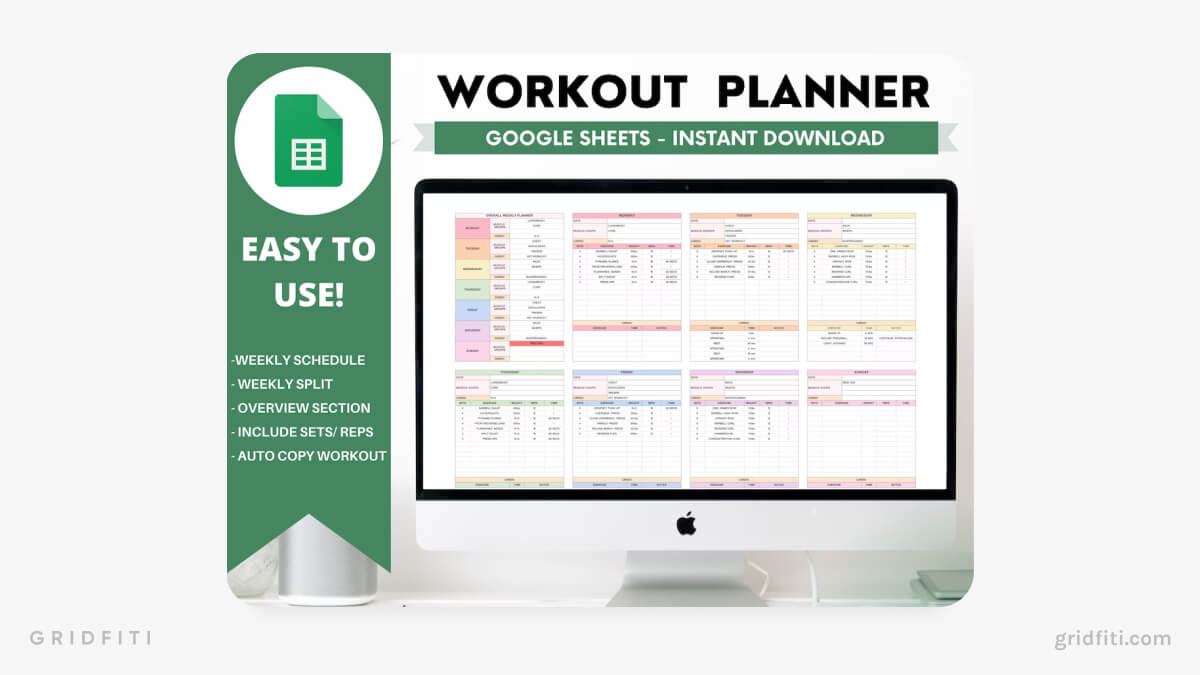 Colorful Workout Planner Spreadsheet