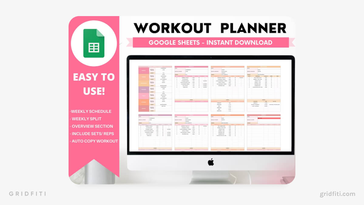 Pink Workout Planner Spreadsheet