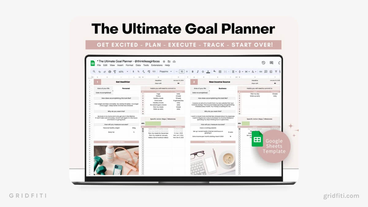 Soft Pink Ultimate Goal Planner Template