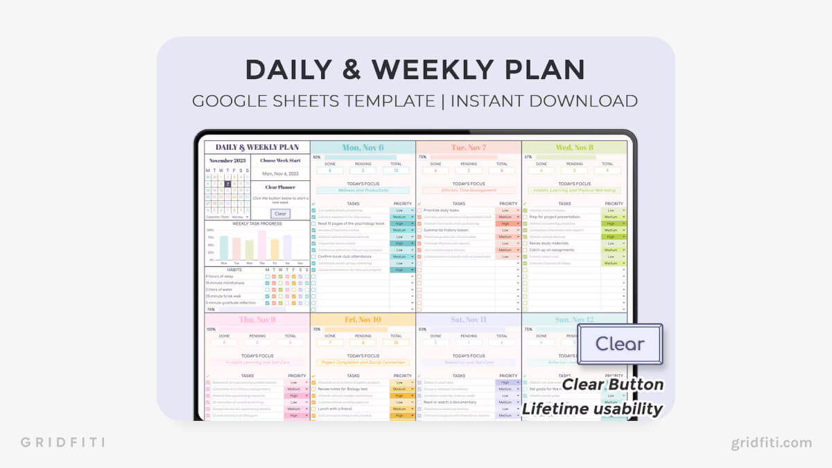 Colorful Daily & Weekly Planner