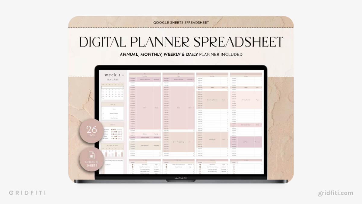 Pink & Rose All-in-One Planner for Google Sheets