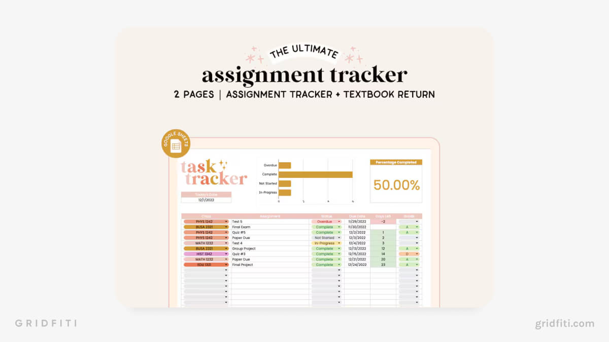 Aesthetic Assignment Tracker Google Sheets Template