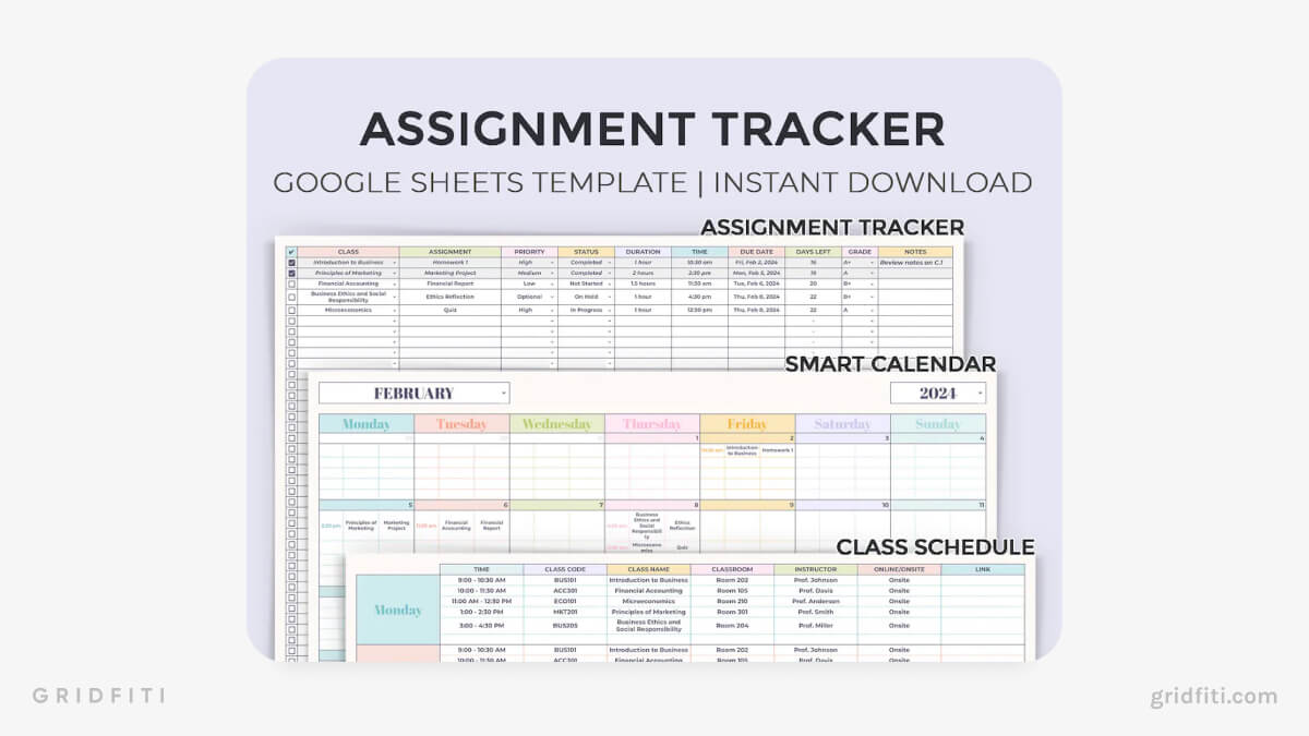Colorful Smart Calendar & Assignment Tracker Template