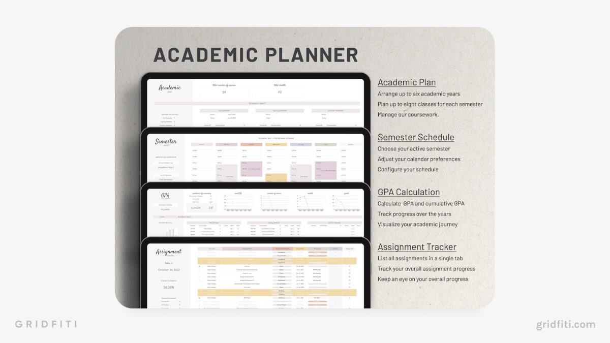 Google Sheets Academic Planner Bundle