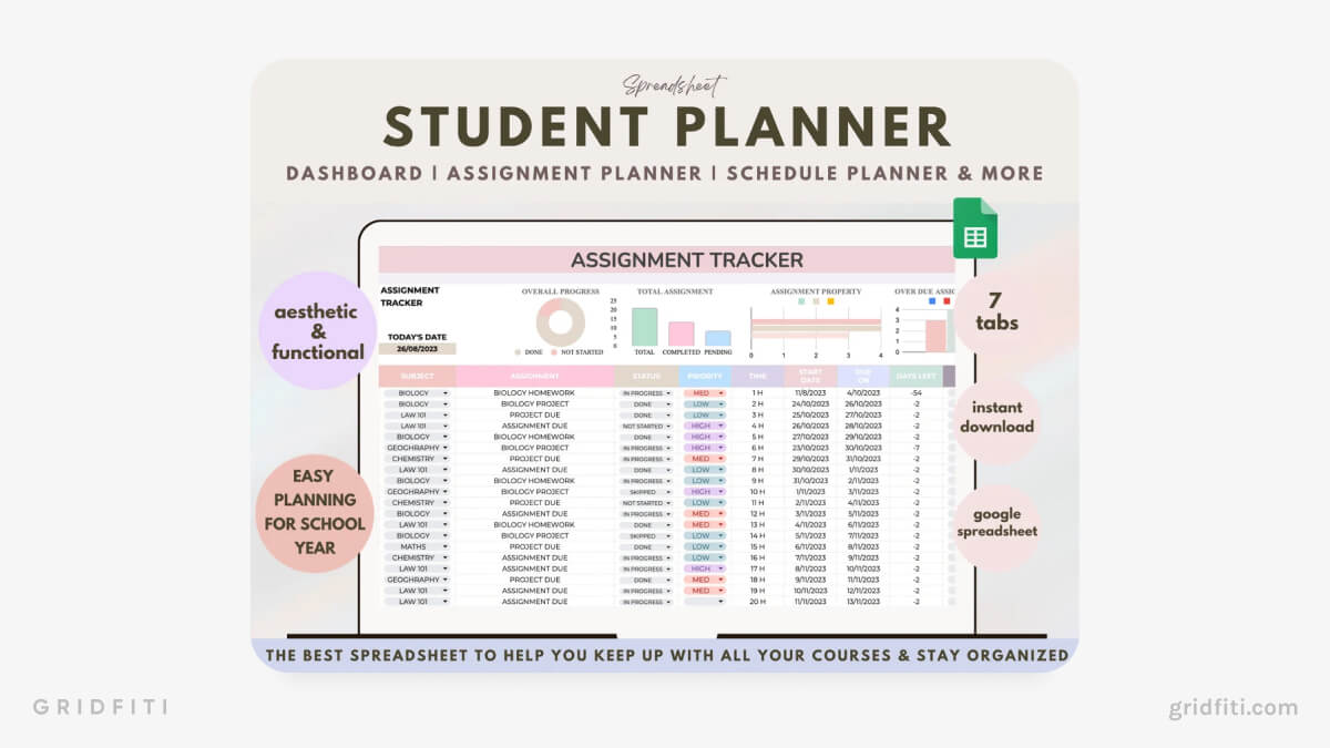 Pastel Student Planner & Dashboard