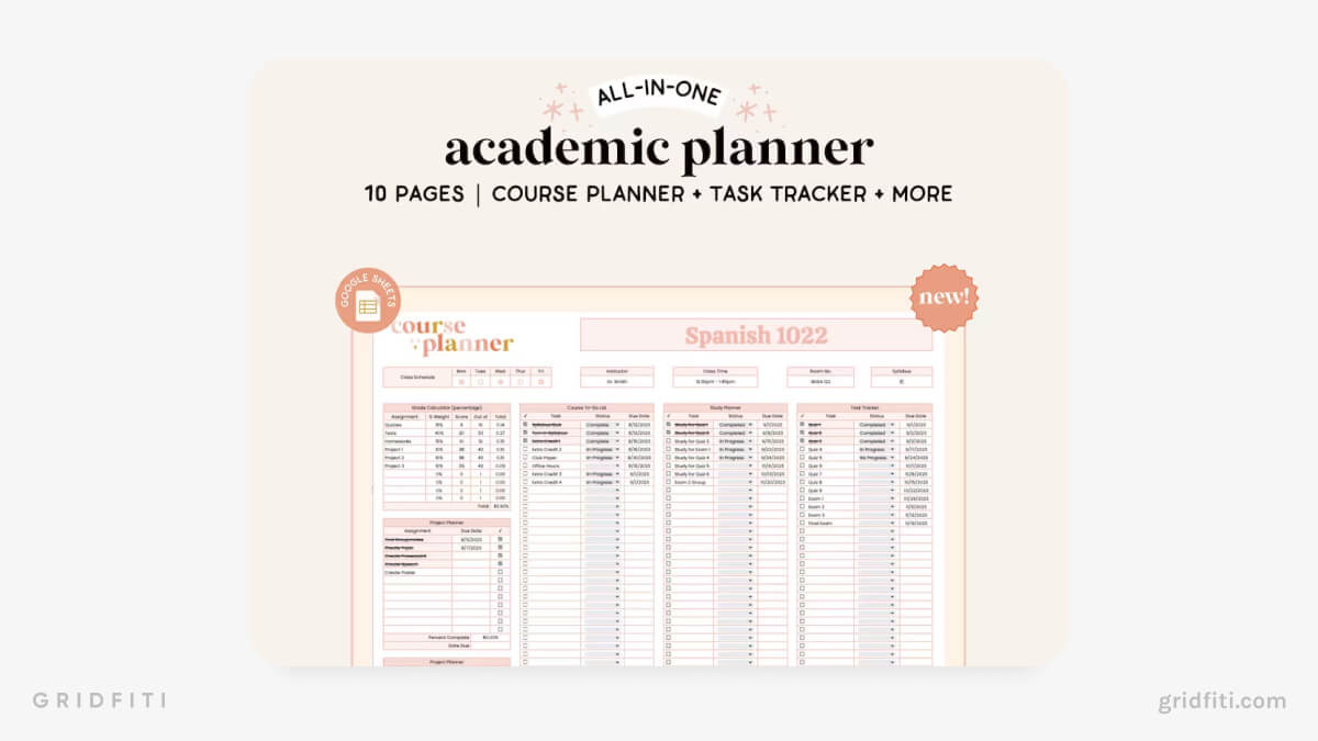 Pink Assignment Tracker & Course Planner