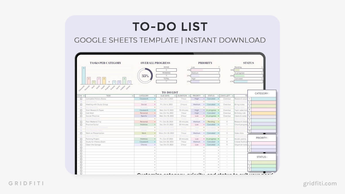 Soft Pastels To-Do List Google Sheets Template