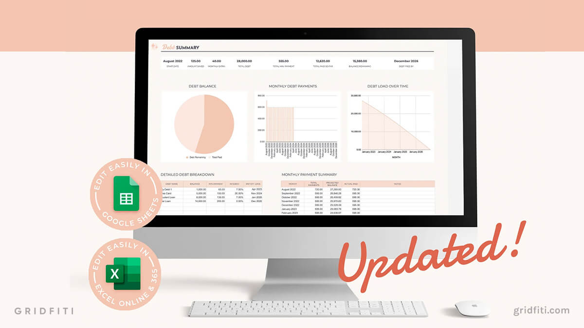 Peach Debt Payoff Tracker for Google Sheets