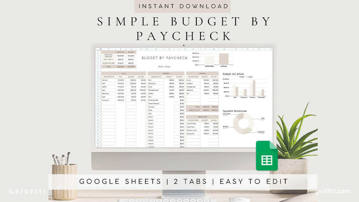 Neutral Paycheck Budget Template